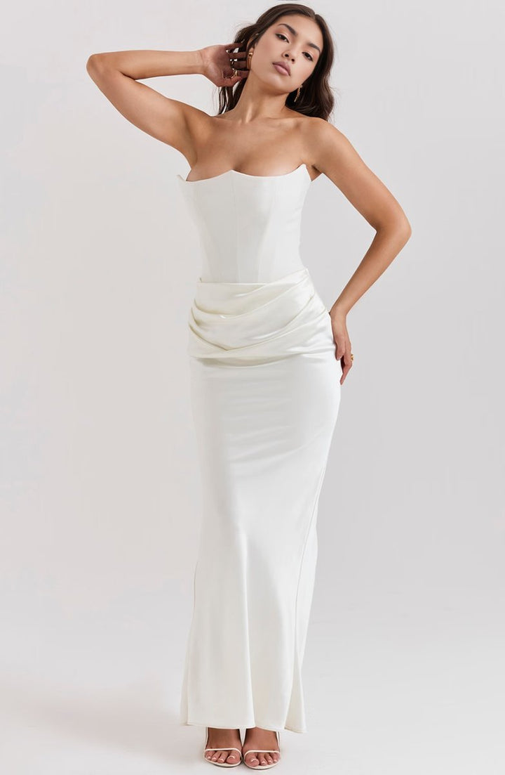 Women's Strapless Corset Satin Maxi Formal Dress