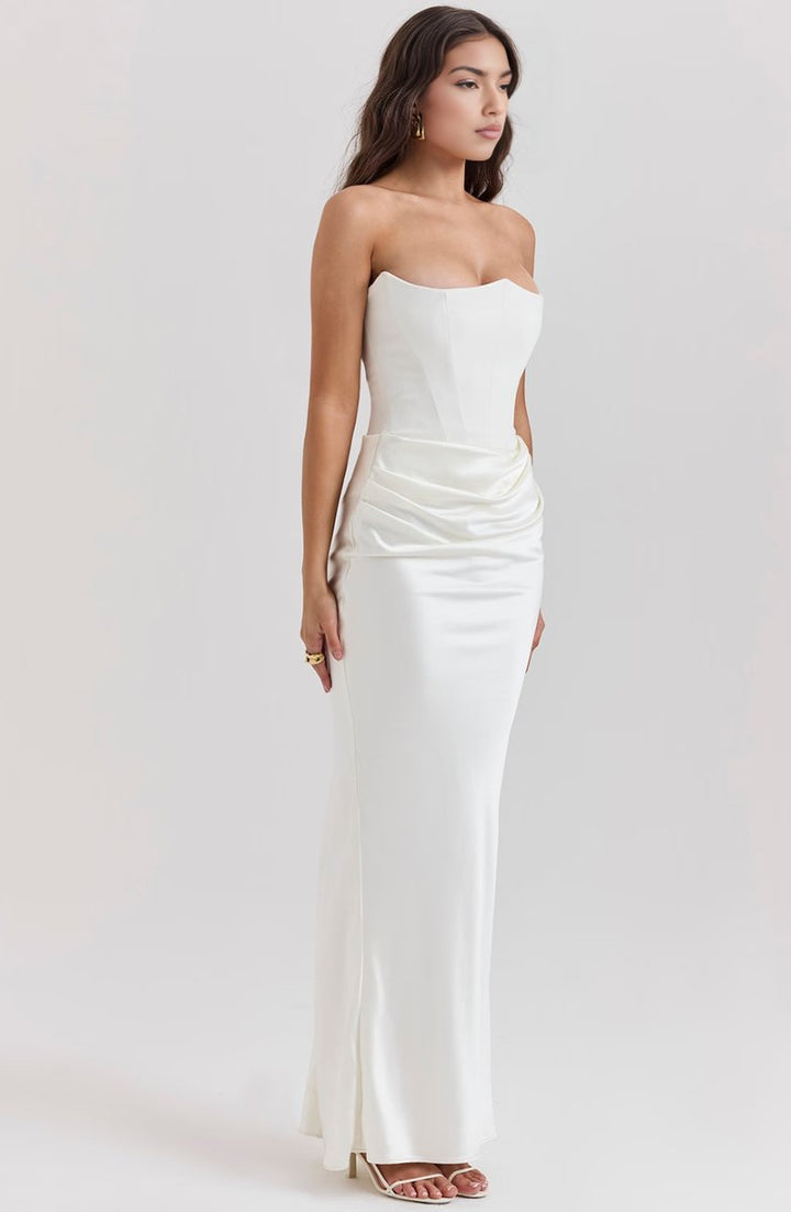 Women's Strapless Corset Satin Maxi Formal Dress