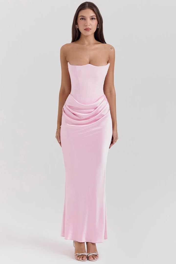 Women's Strapless Corset Satin Maxi Formal Dress