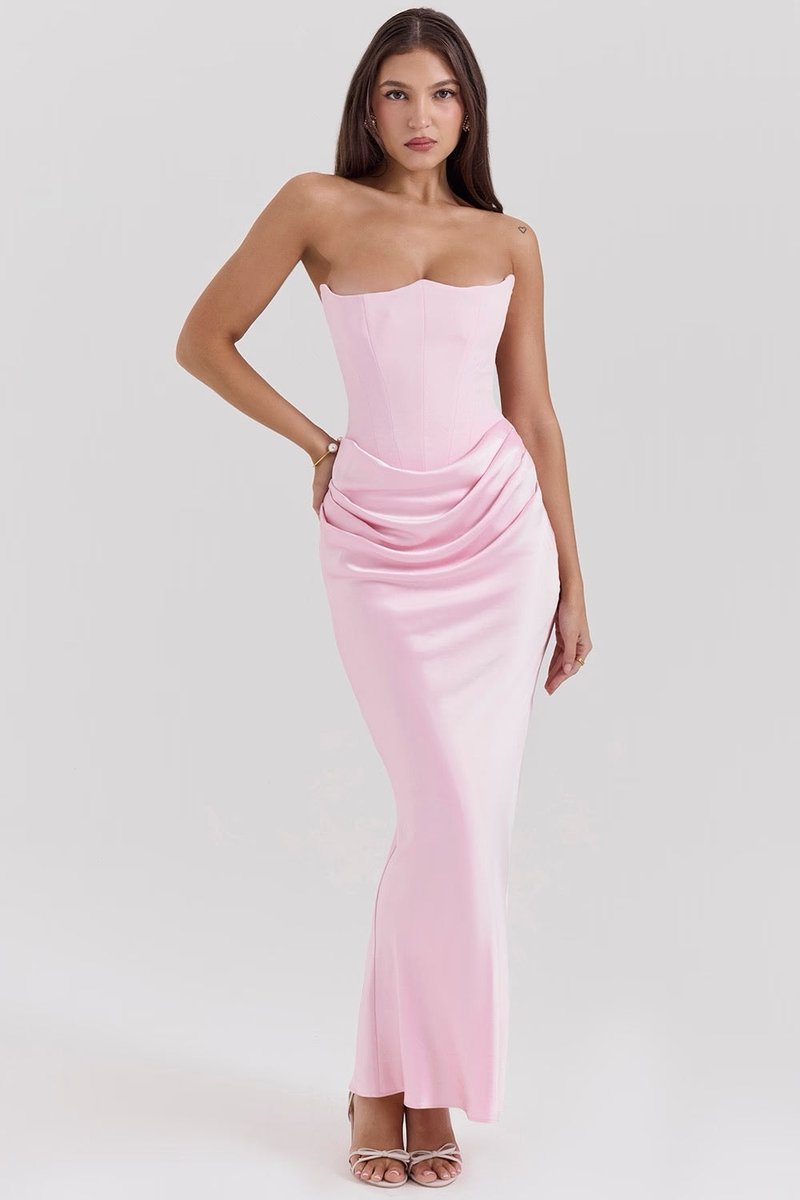 Women's Strapless Corset Satin Maxi Formal Dress