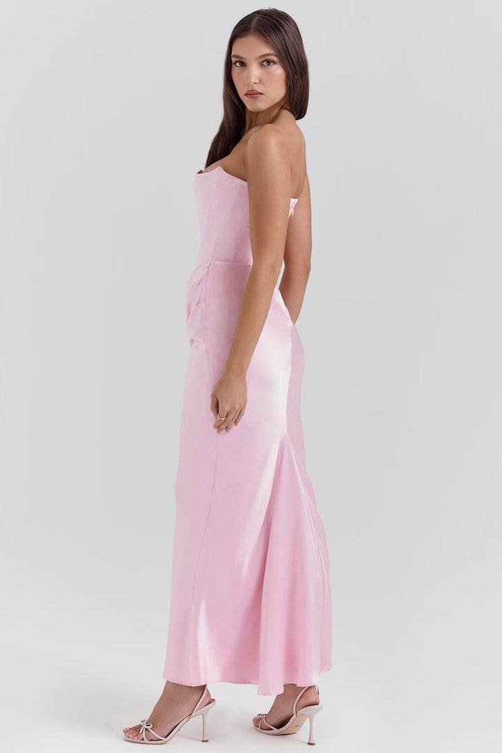 Women's Strapless Corset Satin Maxi Formal Dress
