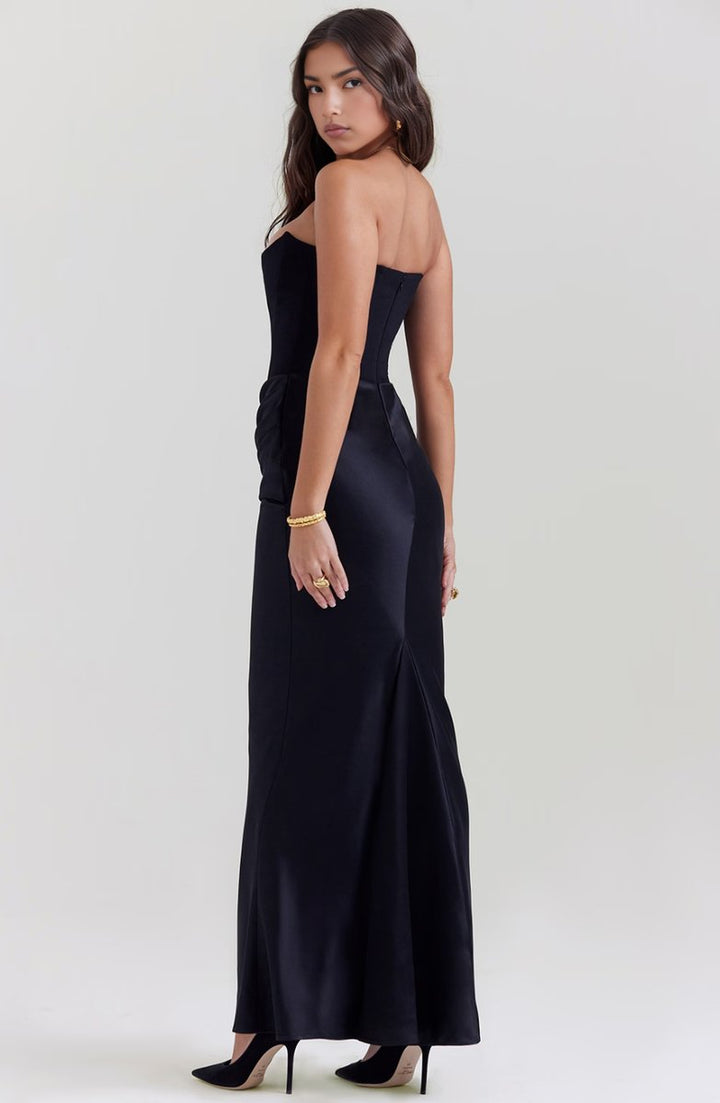 Women's Strapless Corset Satin Maxi Formal Dress