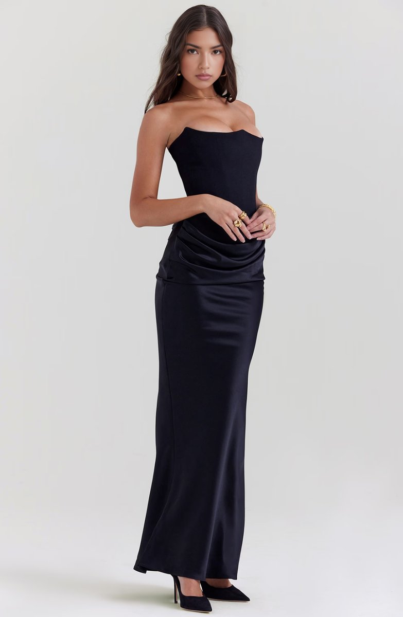 Women's Strapless Corset Satin Maxi Formal Dress