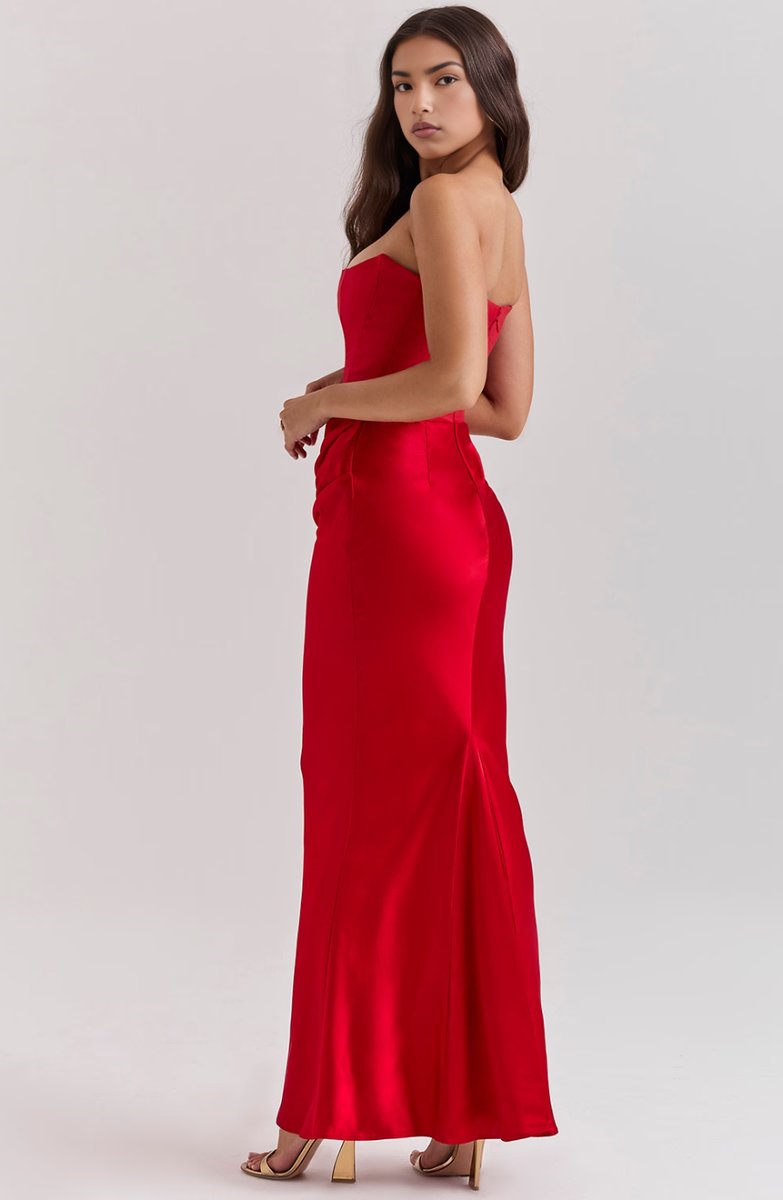 Women's Strapless Corset Satin Maxi Formal Dress