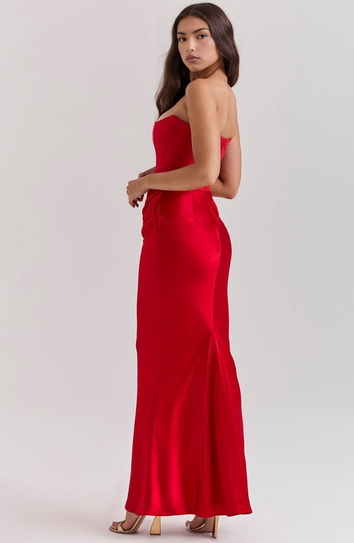 Women's Strapless Corset Satin Maxi Formal Dress