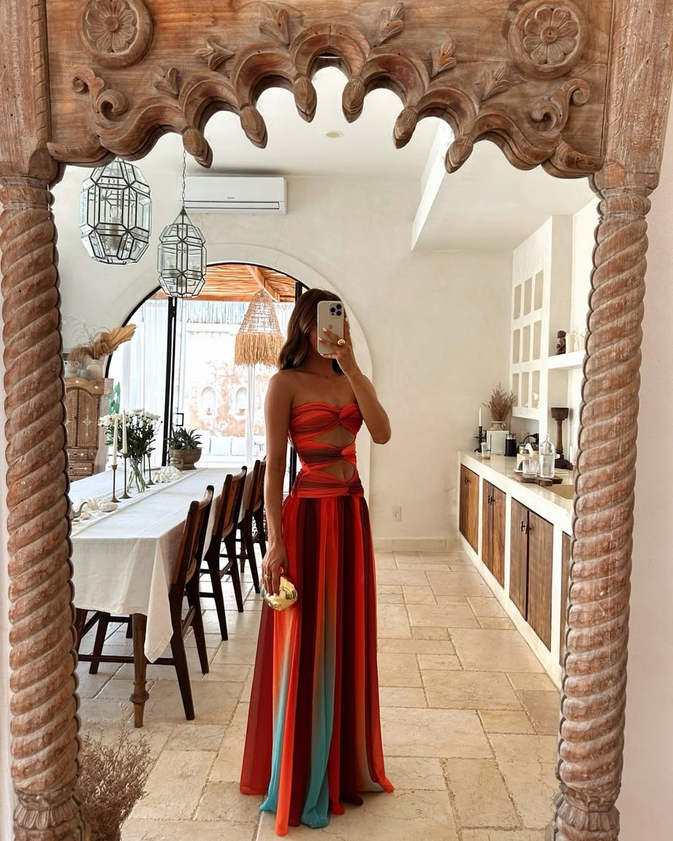 Women's Strapless Cut-Out Mesh Maxi Fall Wedding Guest Dress
