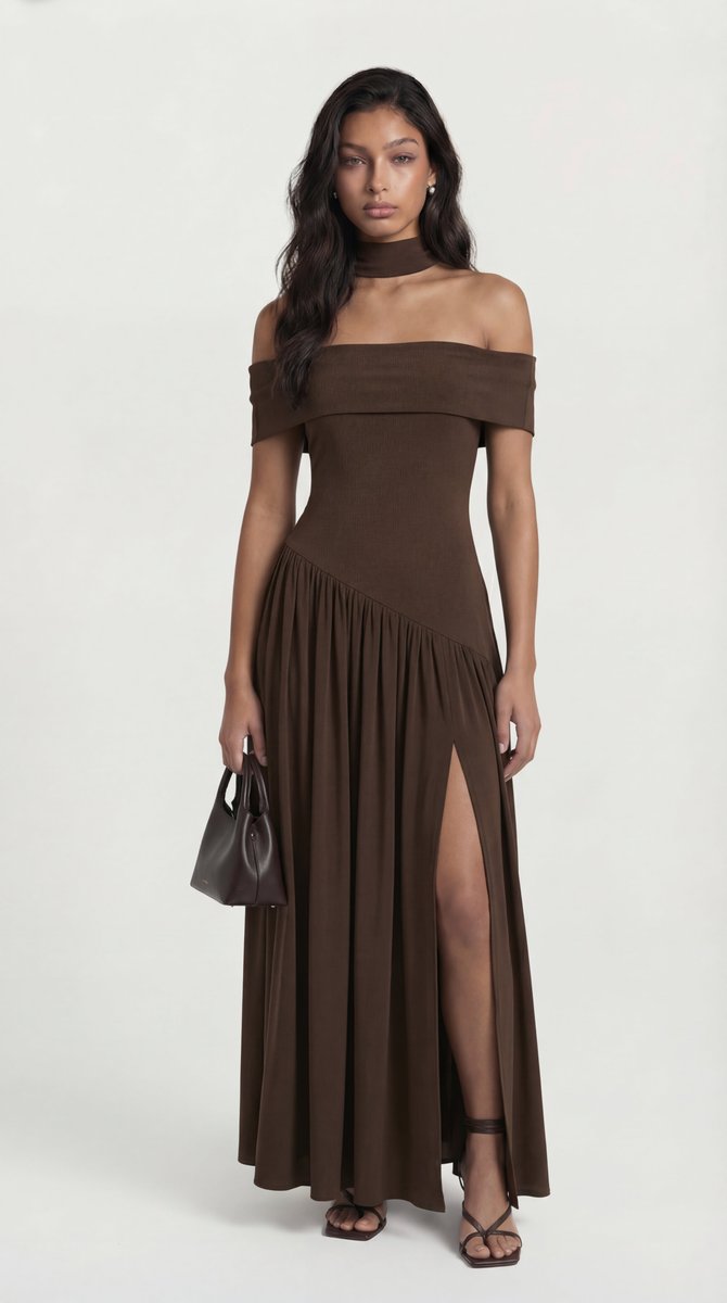 Women's Strapless High-Slit Fall Wedding Guest Dress