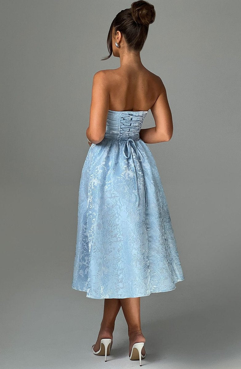 Women's Strapless Jacquard Fall Wedding Guest Dress Midi A-Line