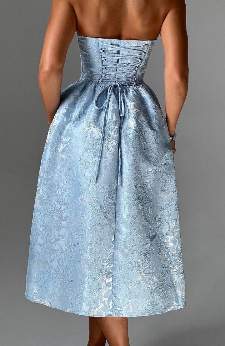 Women's Strapless Jacquard Fall Wedding Guest Dress Midi A-Line