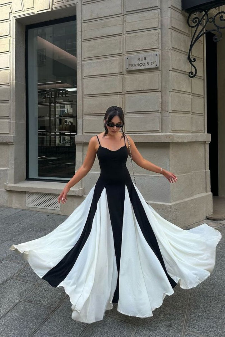 Women's Strapless Panel Maxi Formal Dress Colorblock Flowy Gown