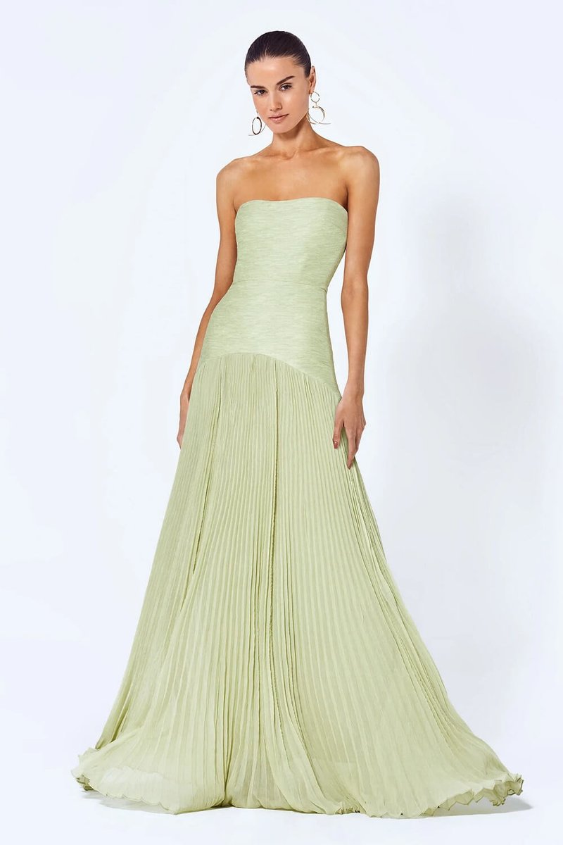 Women's Strapless Pleated Maxi Fall Wedding Guest Dress