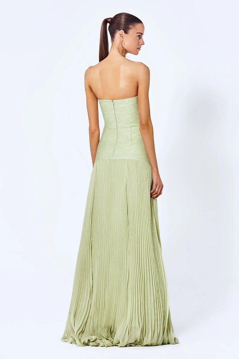 Women's Strapless Pleated Maxi Fall Wedding Guest Dress