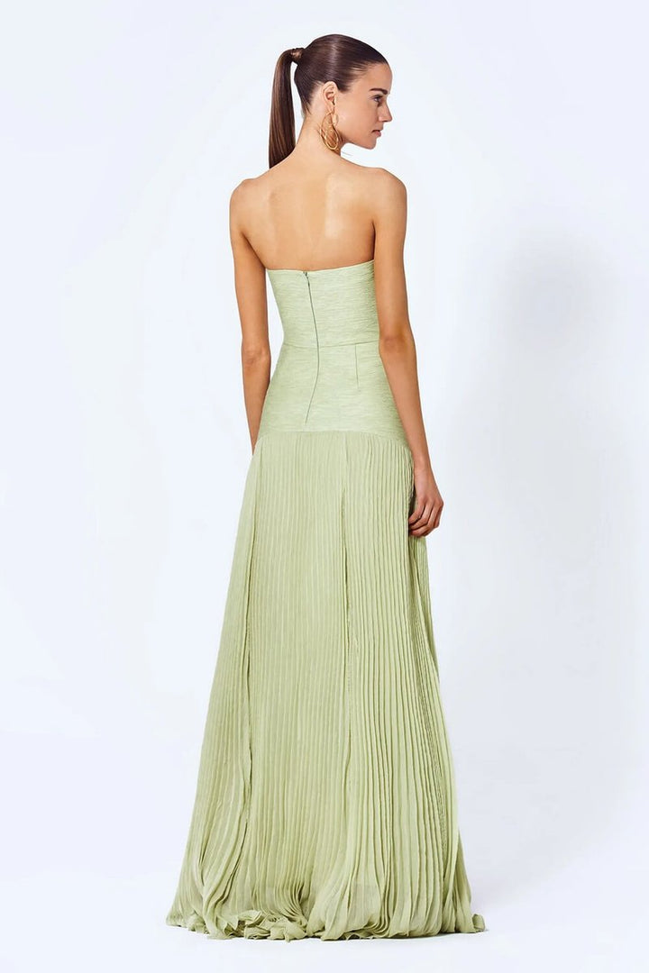 Women's Strapless Pleated Maxi Fall Wedding Guest Dress