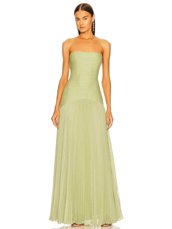 Women's Strapless Pleated Maxi Fall Wedding Guest Dress