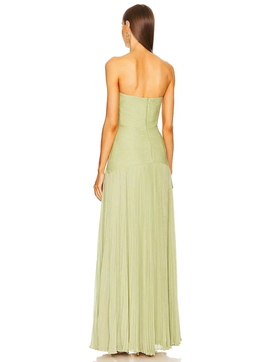 Women's Strapless Pleated Maxi Fall Wedding Guest Dress