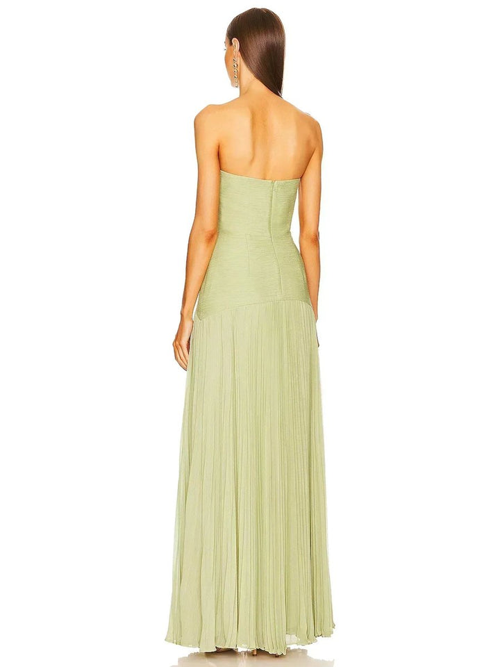 Women's Strapless Pleated Maxi Fall Wedding Guest Dress
