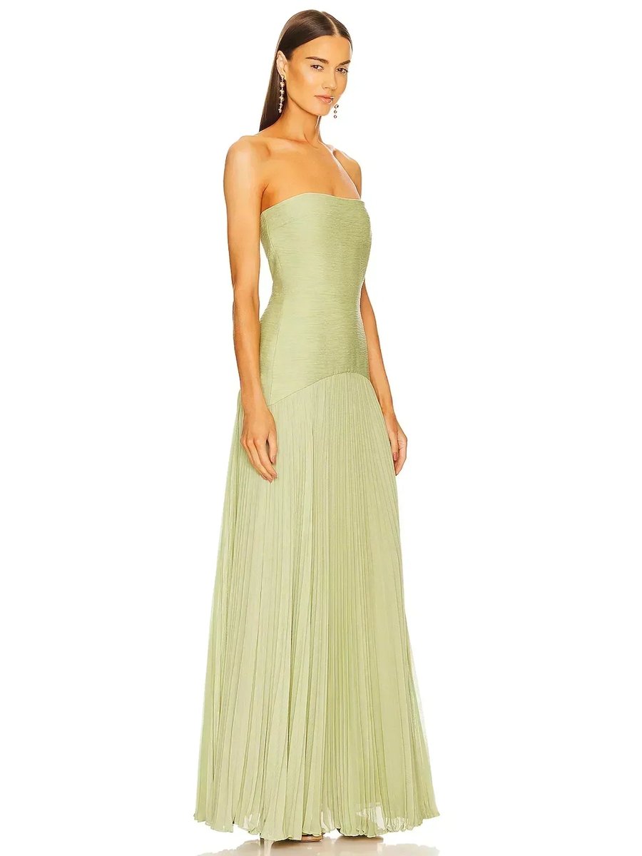 Women's Strapless Pleated Maxi Fall Wedding Guest Dress