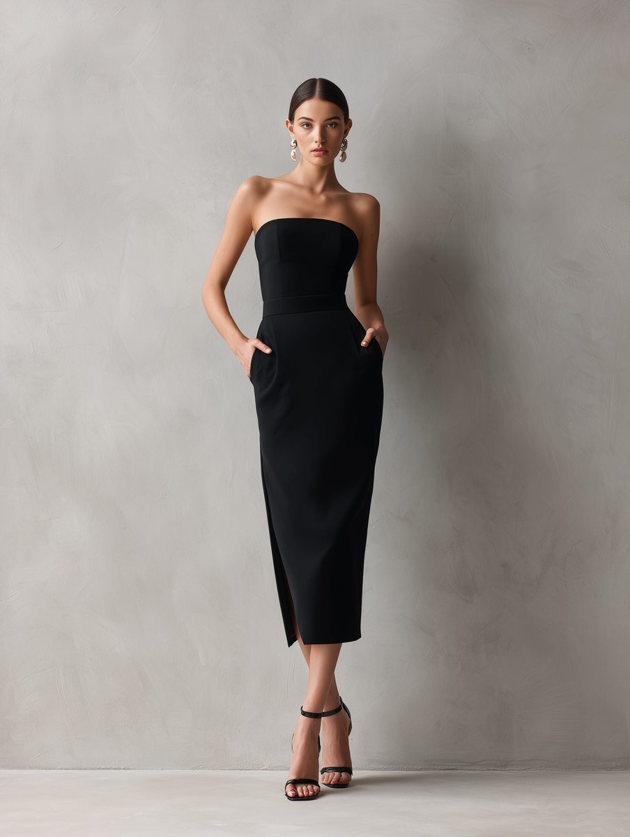 Women's Strapless Pocket Midi Formal Dress