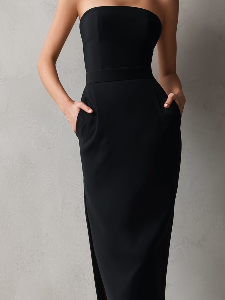 Women's Strapless Pocket Midi Formal Dress