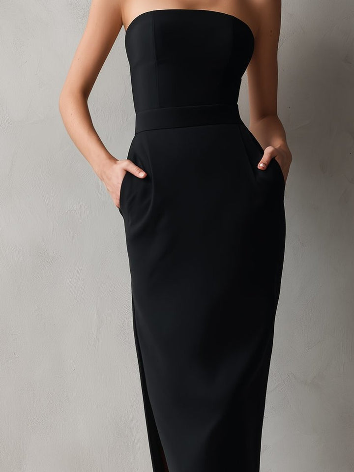 Women's Strapless Pocket Midi Formal Dress