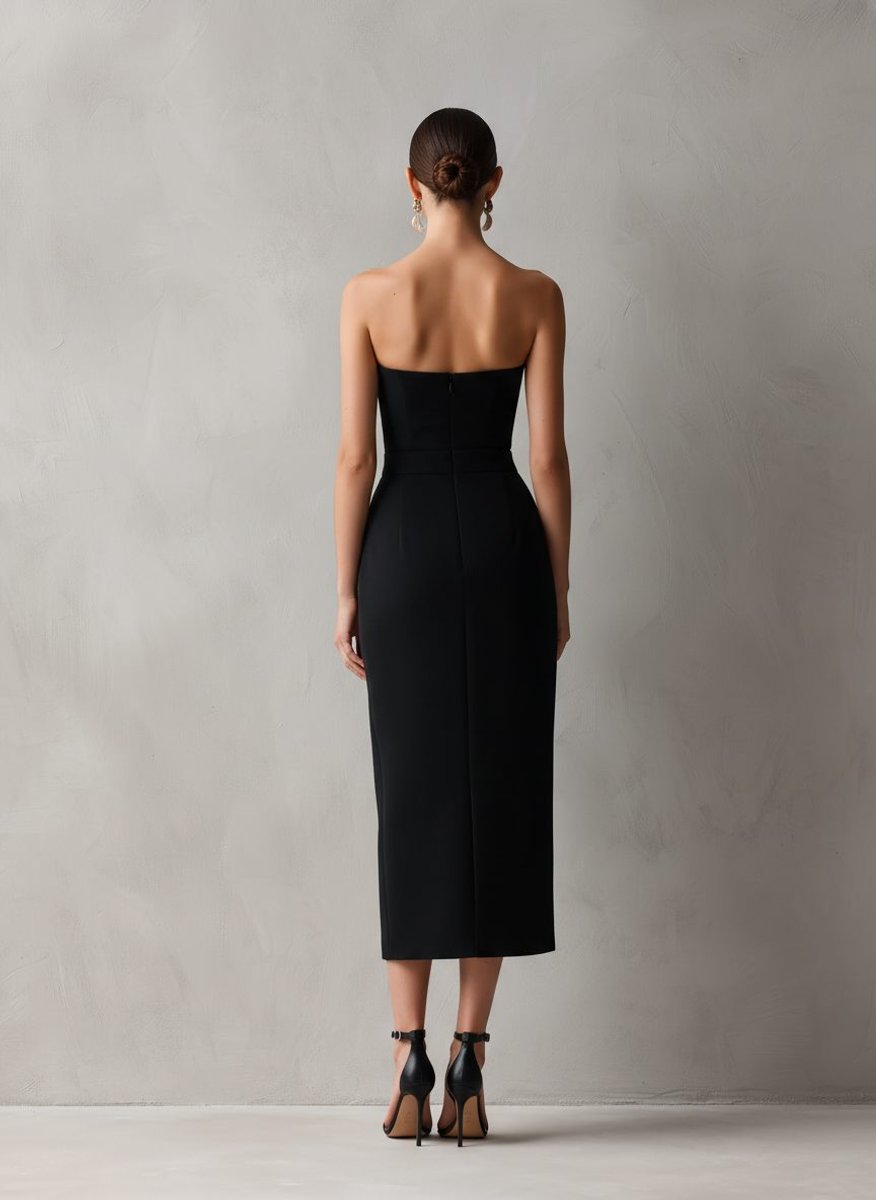 Women's Strapless Pocket Midi Formal Dress