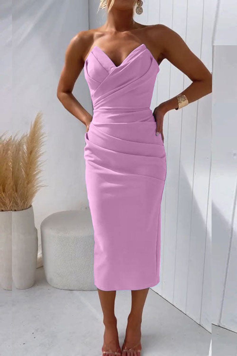 Women's Strapless Ruched Bodycon Fall Midi Dress