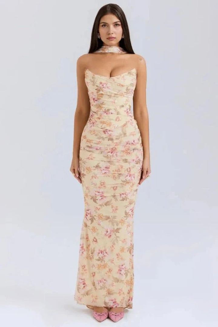 Women's Strapless Ruched Mesh Mermaid Fall Wedding Guest Dress
