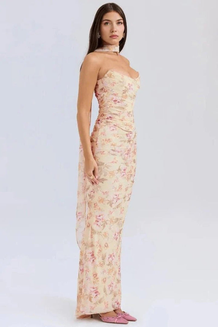 Women's Strapless Ruched Mesh Mermaid Fall Wedding Guest Dress