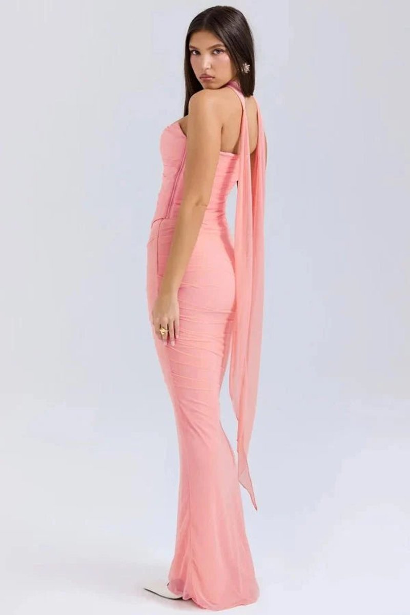 Women's Strapless Ruched Mesh Mermaid Fall Wedding Guest Dress