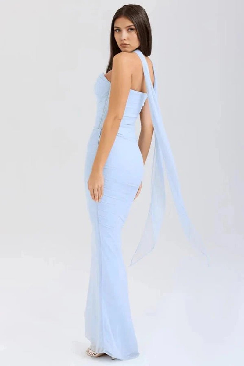 Women's Strapless Ruched Mesh Mermaid Fall Wedding Guest Dress