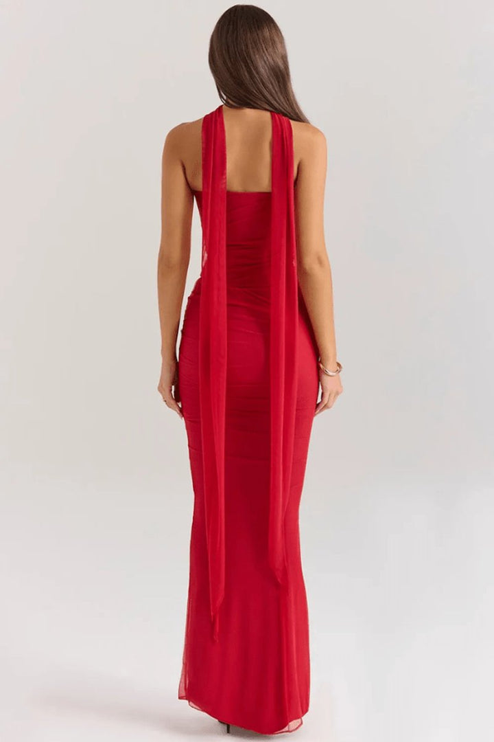 Women's Strapless Ruched Mesh Mermaid Fall Wedding Guest Dress