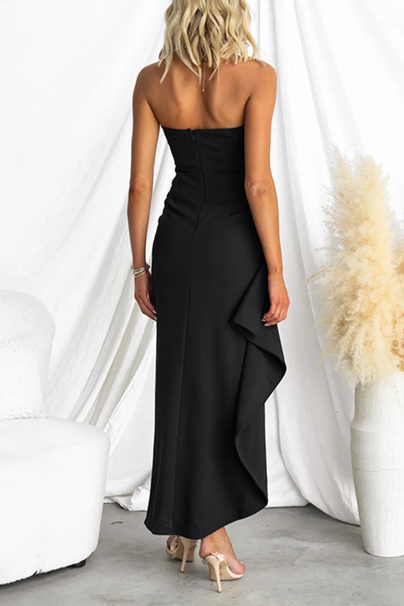 Women's Strapless Ruched Slit Maxi Fall Wedding Guest Dress