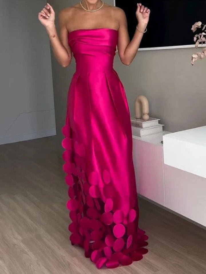 Women's Strapless Satin Circle-Hem Maxi Formal Dress