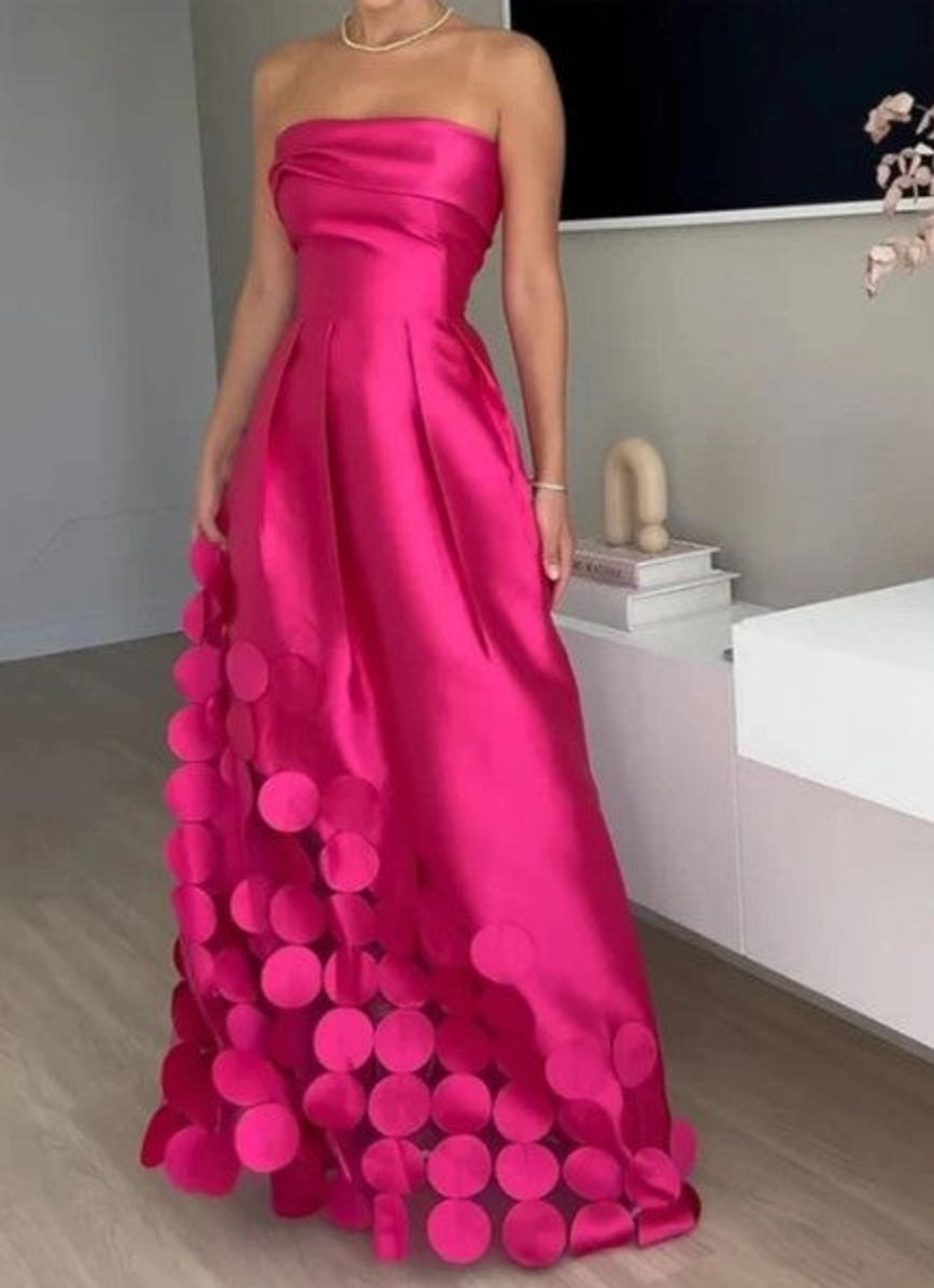 Women's Strapless Satin Circle-Hem Maxi Formal Dress
