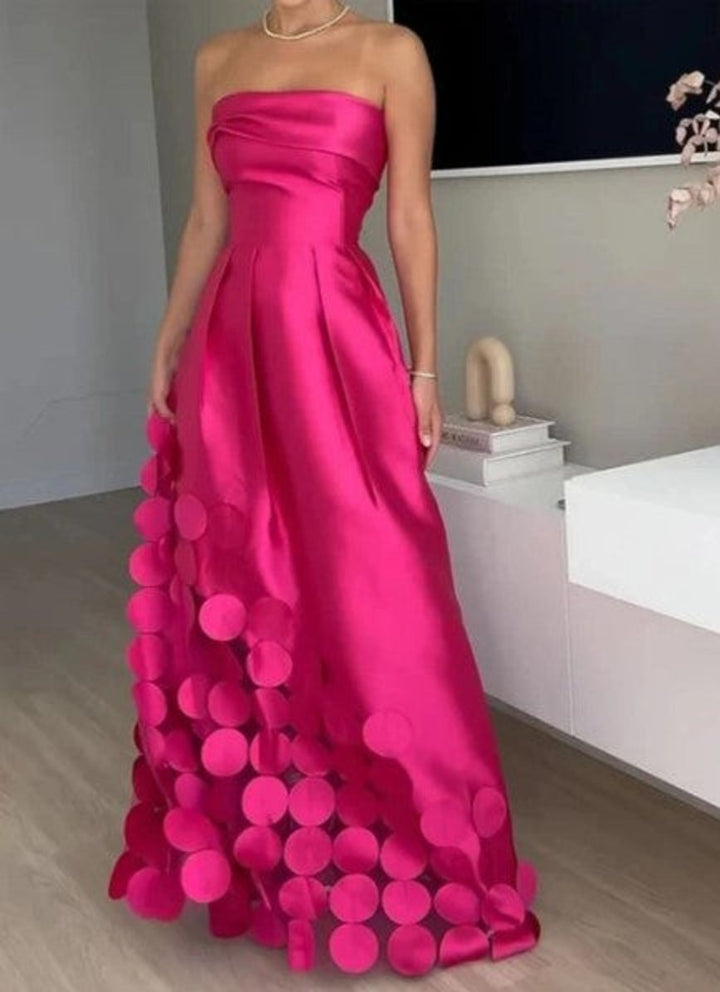 Women's Strapless Satin Circle-Hem Maxi Formal Dress