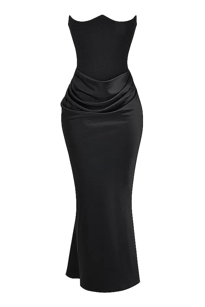 Women's Strapless Satin-Skirt Corset Formal Dress Maxi Gown