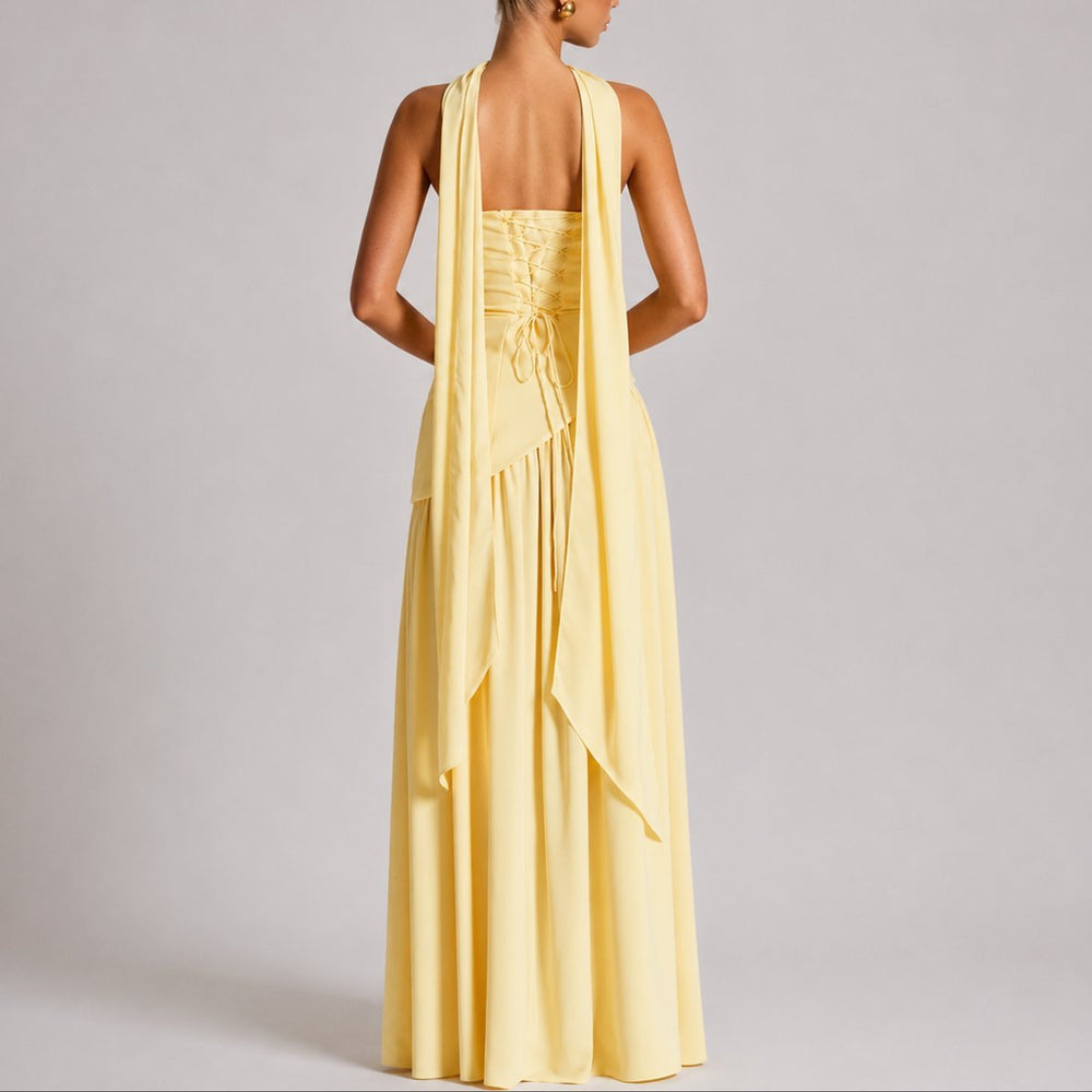 Women's Strapless Scarf-Neck High-Slit Fall Wedding Guest Dress