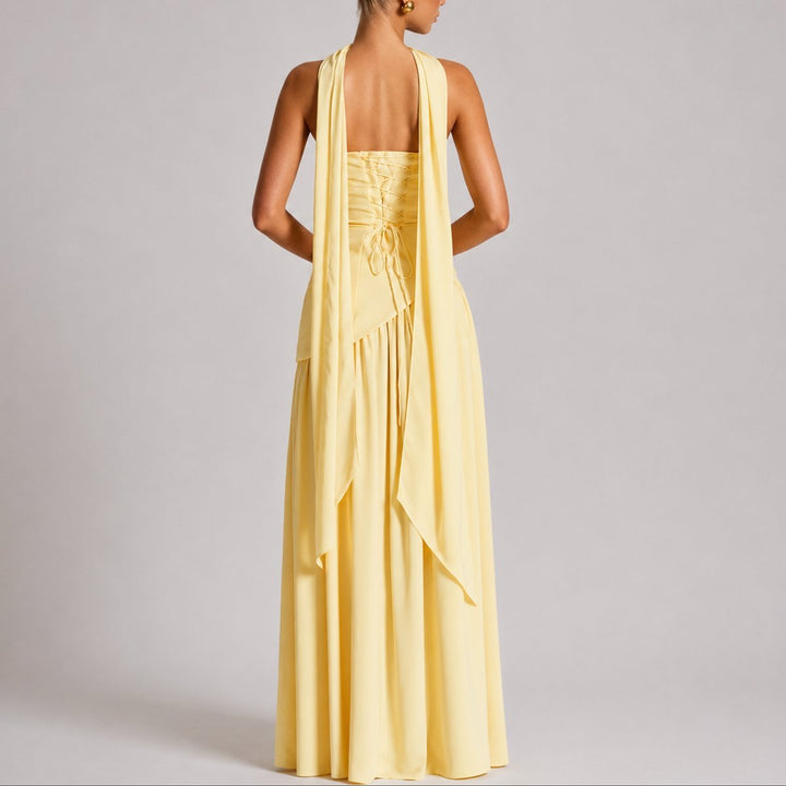 Women's Strapless Scarf-Neck High-Slit Fall Wedding Guest Dress