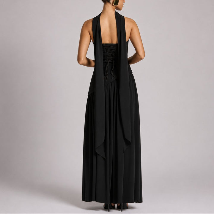 Women's Strapless Scarf-Neck High-Slit Fall Wedding Guest Dress