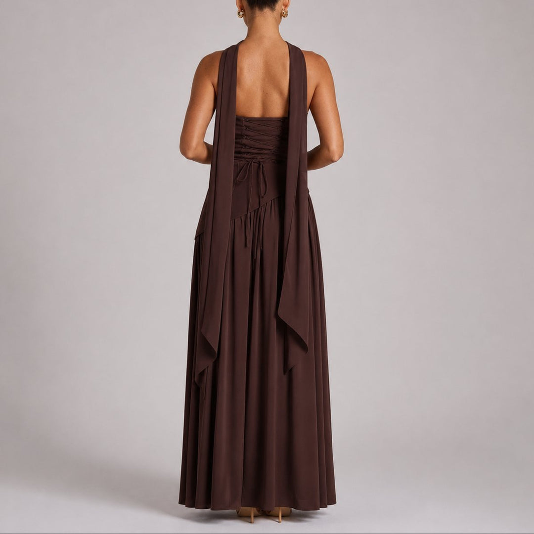 Women's Strapless Scarf-Neck High-Slit Fall Wedding Guest Dress