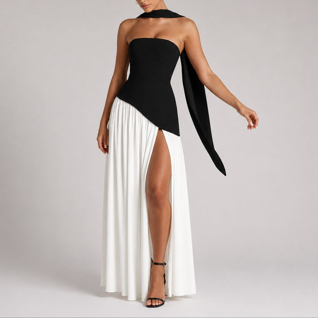 Women's Strapless Scarf-Neck High-Slit Fall Wedding Guest Dress