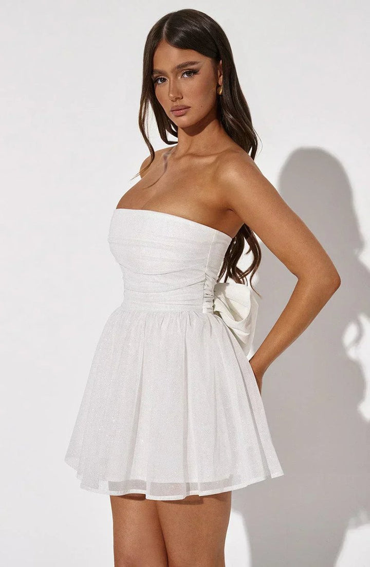 Women's Strapless Sparkle Tulle Fall Wedding Guest Dress Mini