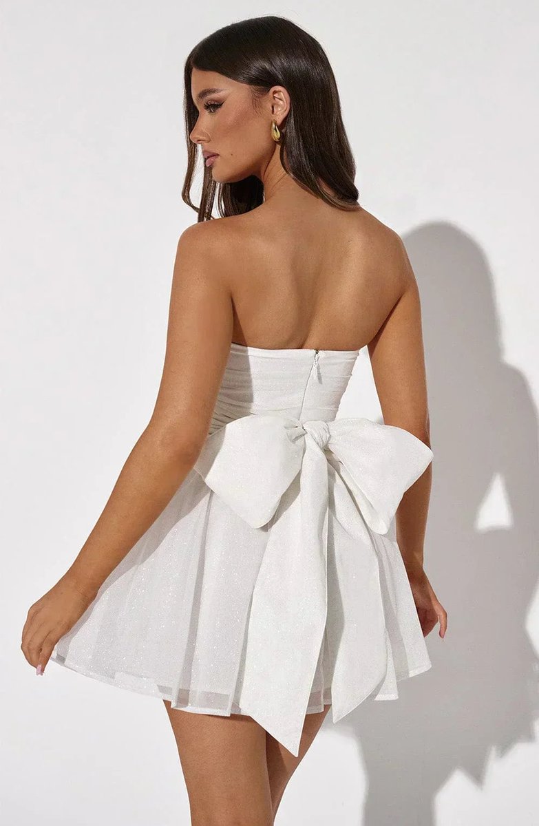 Women's Strapless Sparkle Tulle Fall Wedding Guest Dress Mini