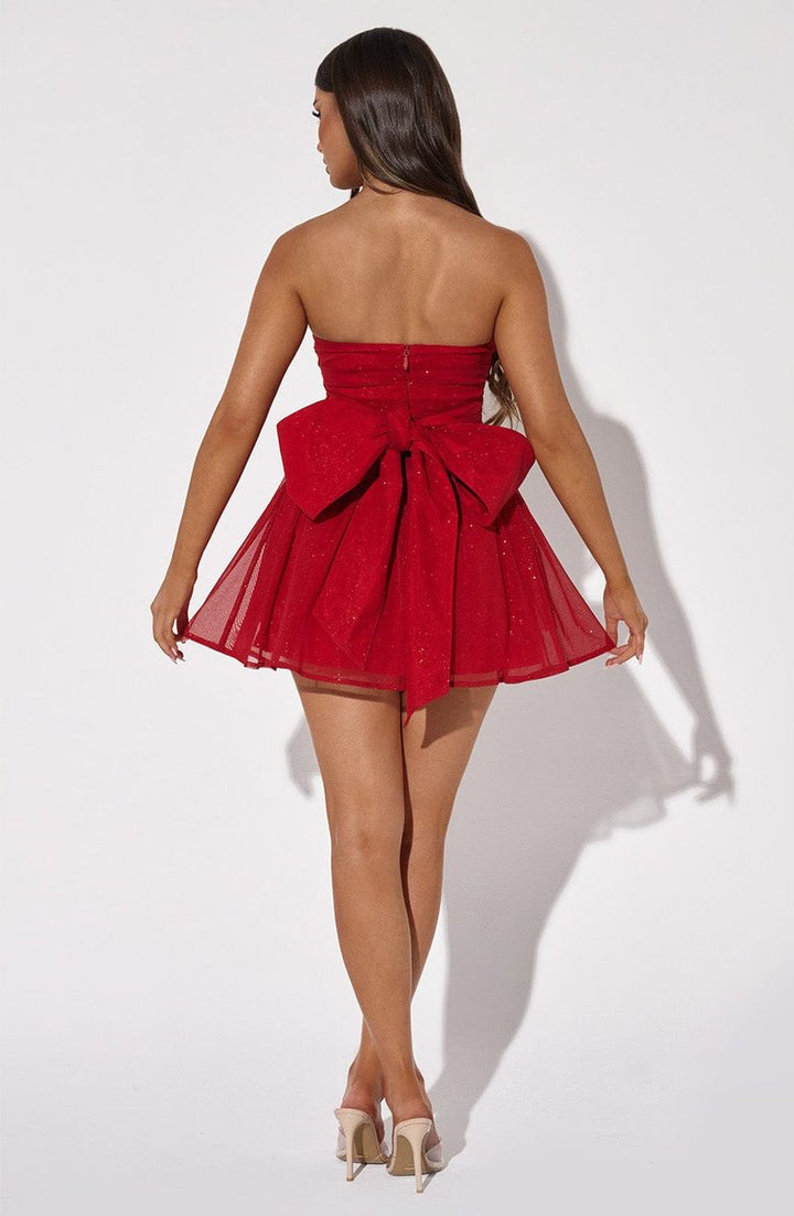 Women's Strapless Sparkle Tulle Fall Wedding Guest Dress Mini