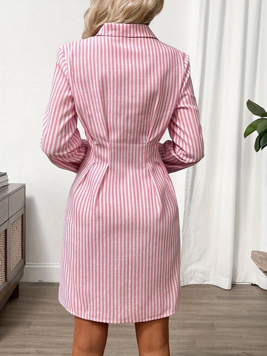 Women's Striped Button-Down Fall Wedding Guest Dress Fitted Shirt