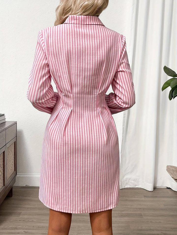 Women's Striped Button-Down Fall Wedding Guest Dress Fitted Shirt