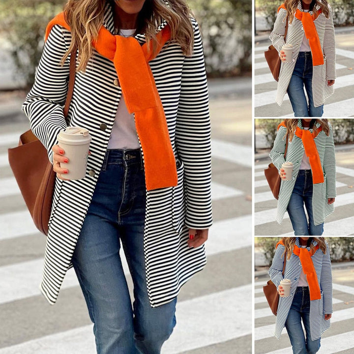 Women's Striped Button-Front Longline Trench Coat