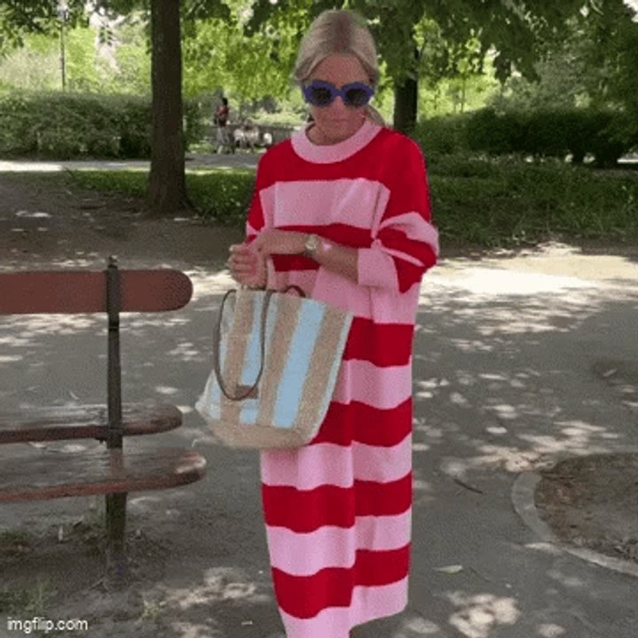 Women's Striped Knit Oversized Fall Midi Dress