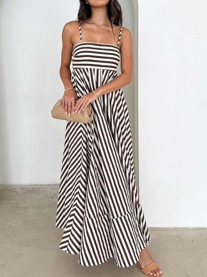 Women's Striped Maxi Fall Wedding Guest Dress Sleeveless A-Line