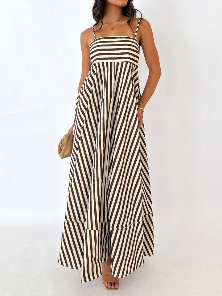 Women's Striped Maxi Fall Wedding Guest Dress Sleeveless A-Line